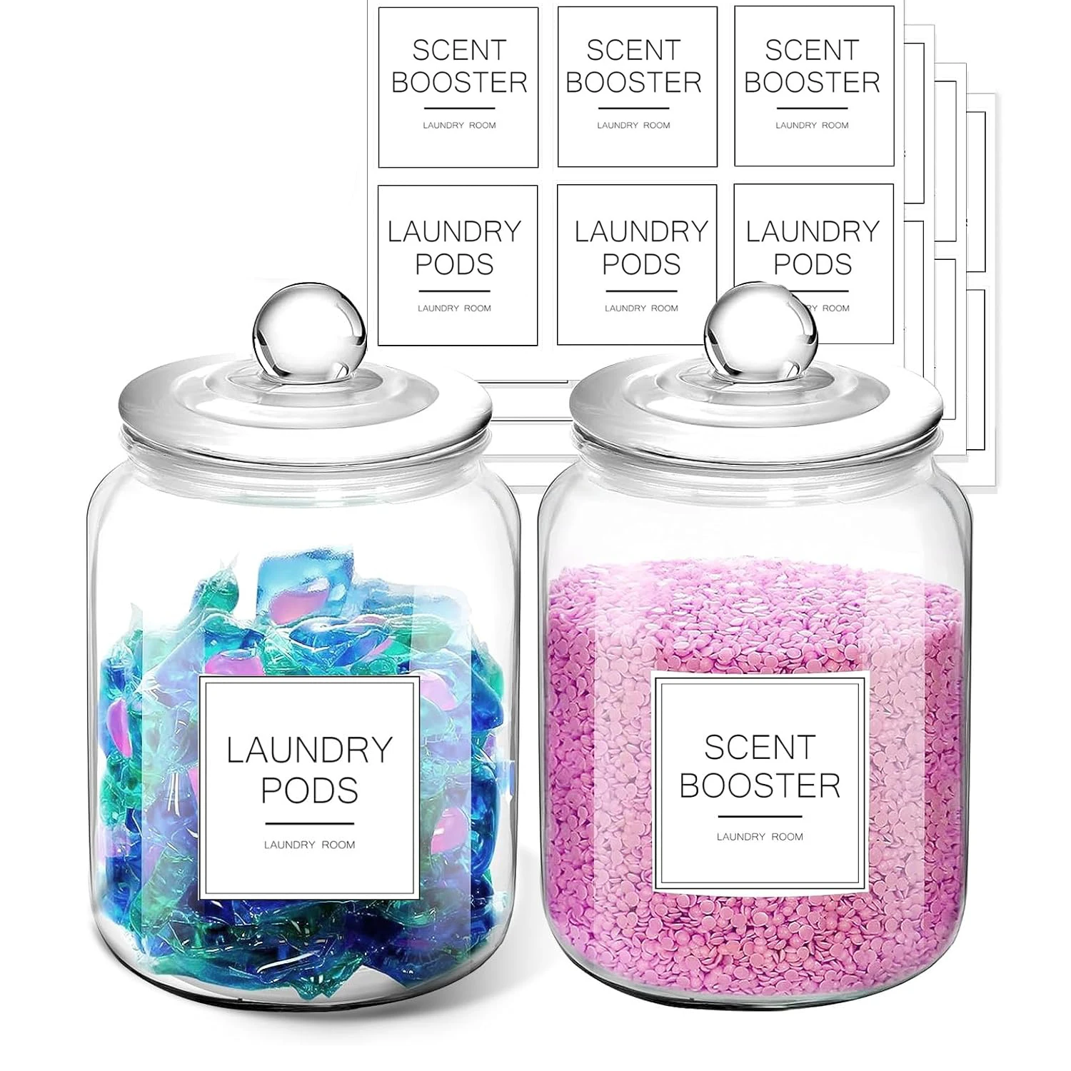 Laundry Pods Glass Jars - Half Gallon Airtight Containers for Organization and Storage Laundry Room Detergents Powder