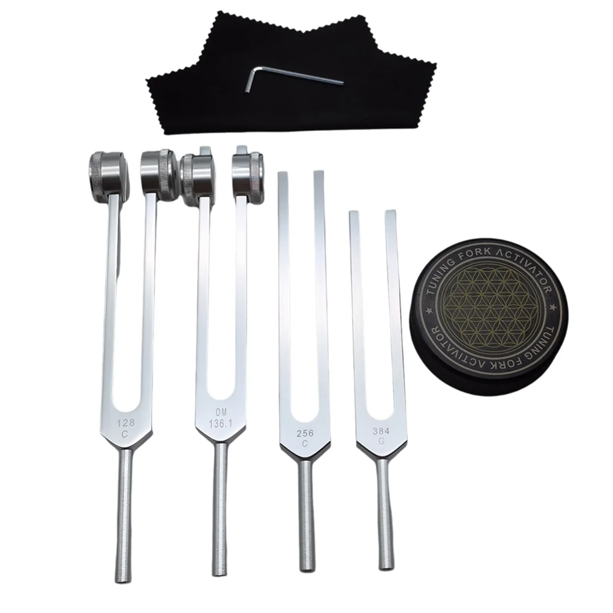 Tuning Forks for Healing Set 128Hz, 136Hz, 256Hz, 384Hz & Hockey Puck Activator for Healing,Sound Therapy,Keep BodyT98C