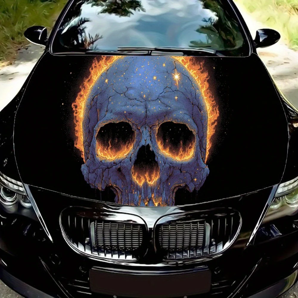 

Наклейки на капот автомобиля с пламенным черепом, водонепроницаемые самоклеящиеся, устойчивые к царапинам, легко приклеиваемые, прочные автомобильные наклейки из ПВХ, украшение автомобиля