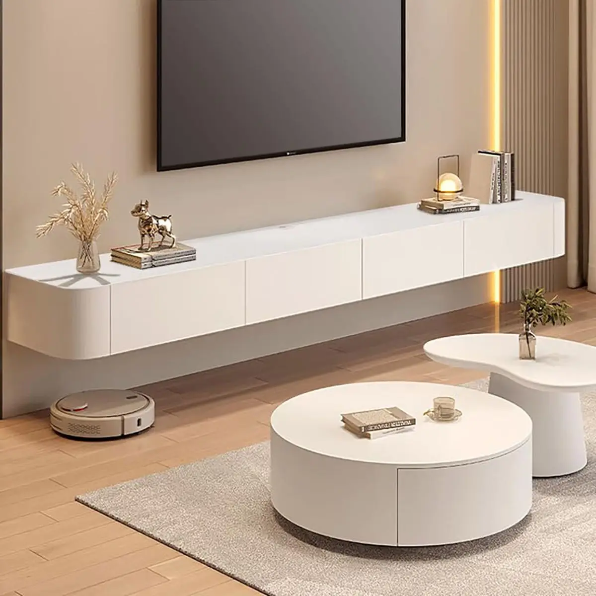 

#Modern Wood TV Stand With Storage And Convertible Design Adjustable Wall Mount Living Room Furniture