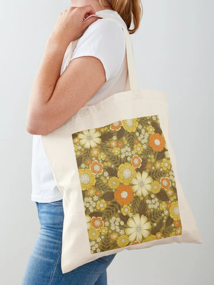 1970s Retro/Vintage Floral Pattern Tote Bag tote bag women cute pouch bag Customizable tote