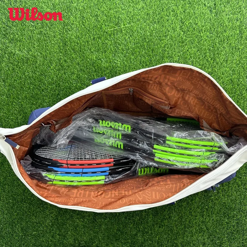 Wilson 2023 Navy 4-6pcs Tennis Racket Bag Super Tour Nylon Large Tennis Bag for 6 Racquets With Two Compartment