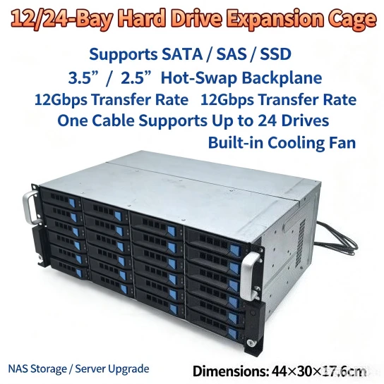 Hot‑Swap Hard Drive Expansion Cage 12‑24 Positions 3.5", 12Gbps SAS SATA HDD Rack For NAS Storage System