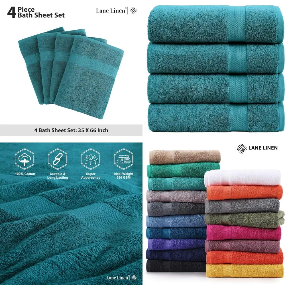 

Набор роскошных хлопковых банных полотенец (35x66 дюймов) - 4 штуки, устойчивые к выцветанию, можно стирать в машине, мягкие и очень впитывающие, экологичные.