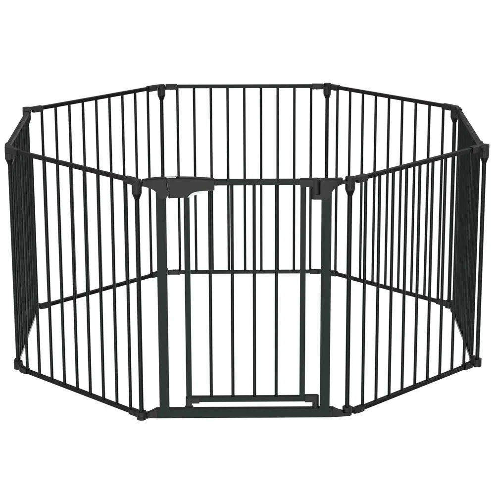 208'' Wide Baby Gate Playpen 8 Panel Adjustable Play Yard Metal Dog Gate with Door Fireplace Christmas Tree Fence for