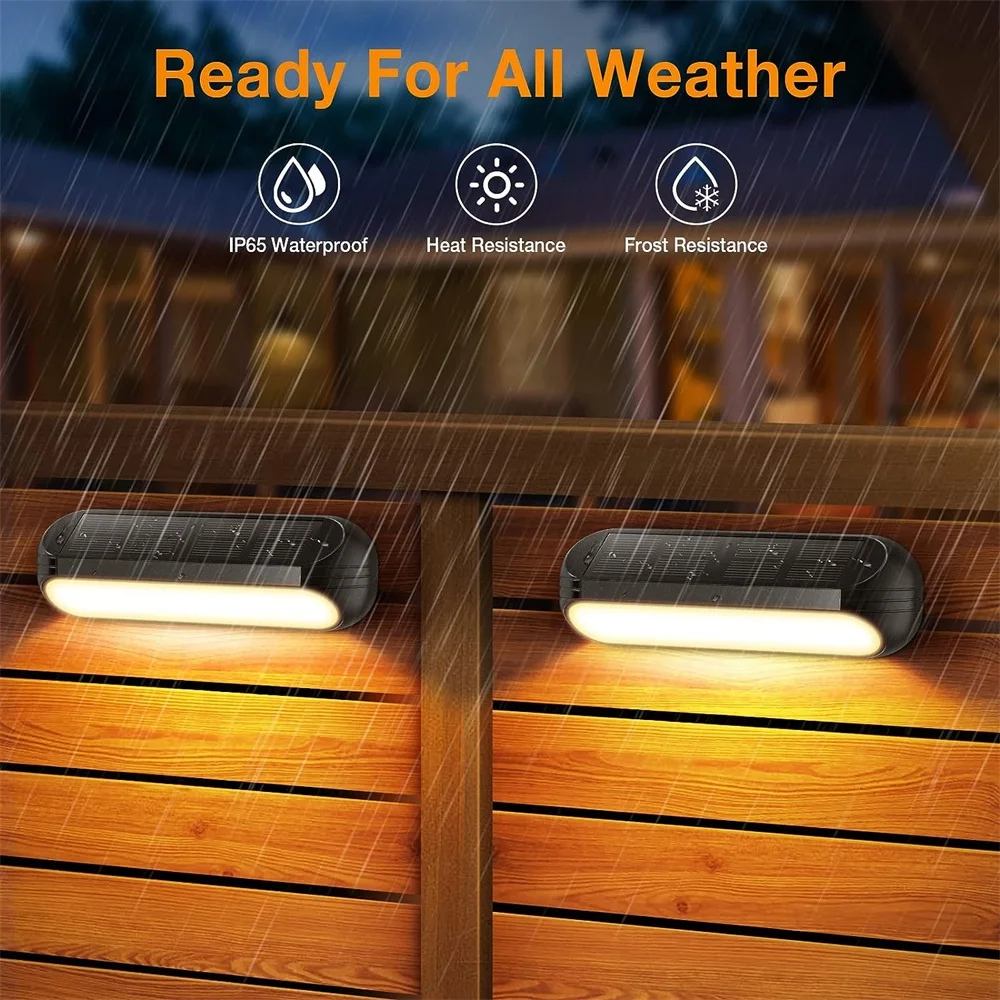 Paquete de 4 luces LED RGB alimentadas por energía Solar para decoración de jardín al aire libre, luces de valla de cubierta impermeables, lámpara de decoración de pared externa para escaleras