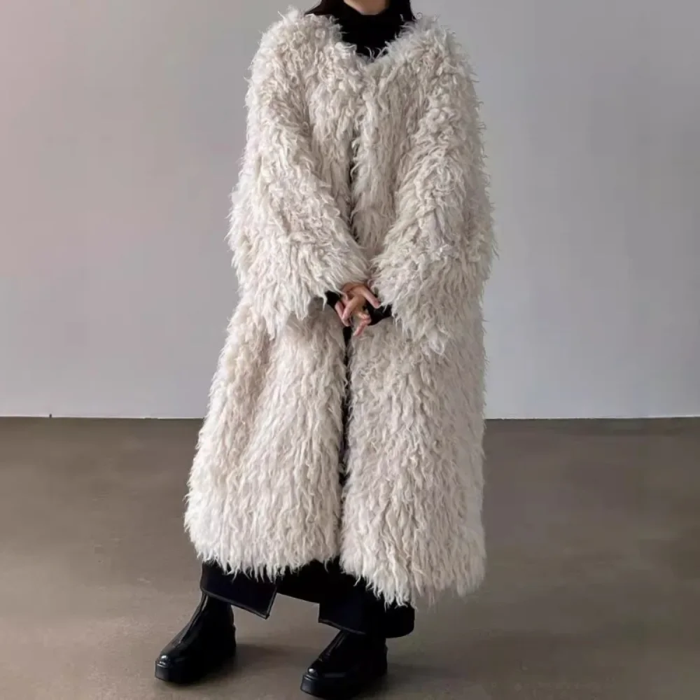 Kuzuwata Advanced Trend O Neck Mid-length Mujer Fur Loose Slim Soft Warm Hairy Women Clothing Japan Elegant Luxury Harajuku Coat