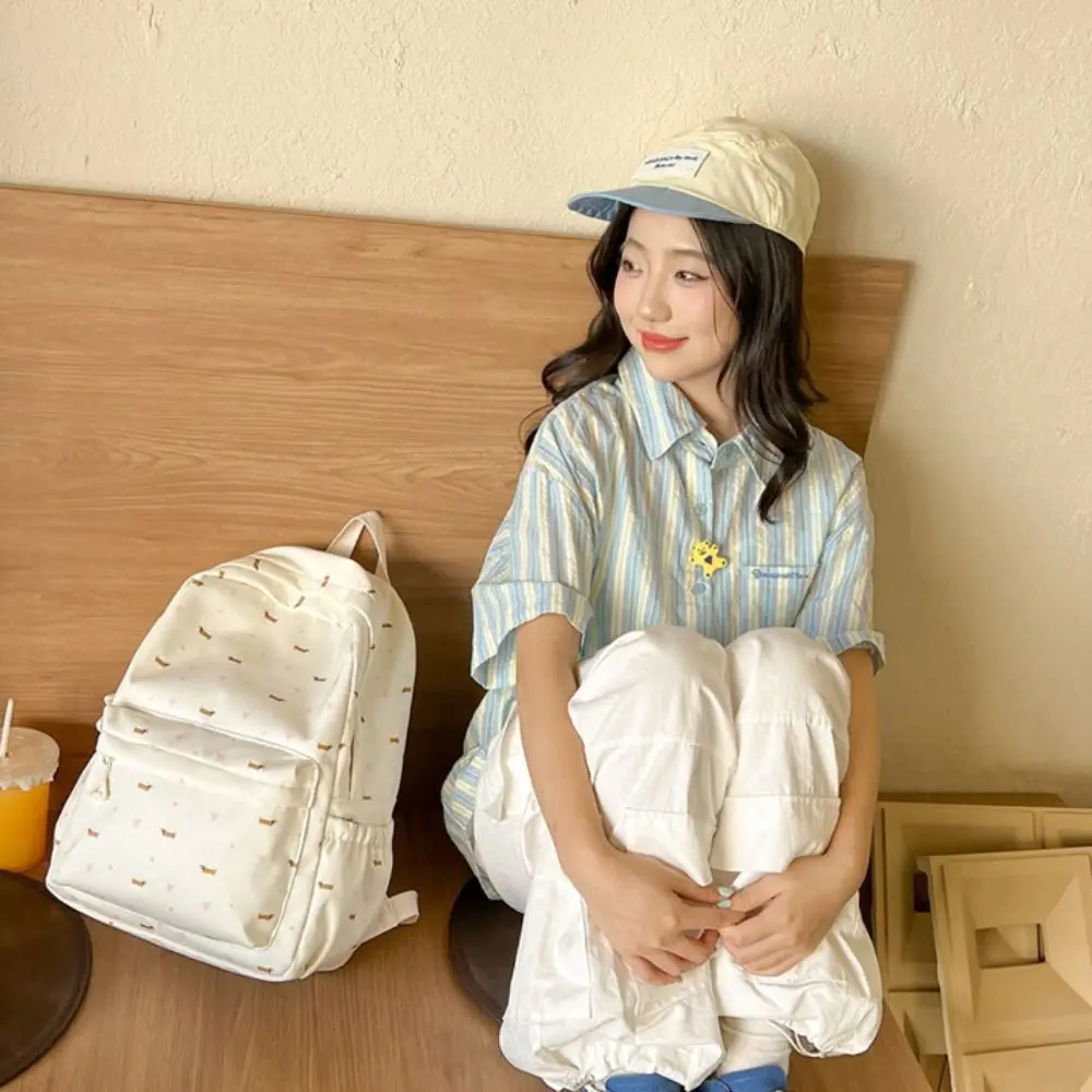 Creative Nylon Cute Dog Backpack Large Capacity Korean Style Students School Bag Handbag Travel Bag Shoulder Bag Outdoor