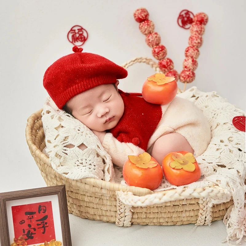 

Festival Themed Baby Photography Clothing Newborn Photo Lace Wrap Studio Photo Simulated Fruit Frame Decorative Accessories