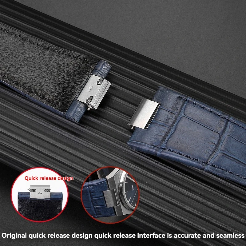 Bracelet en cuir véritable surélevé pour Tissot PRX Super Player T137.407/T137.410 - Bracelet à dégagement rapide de 12 mm avec boucle