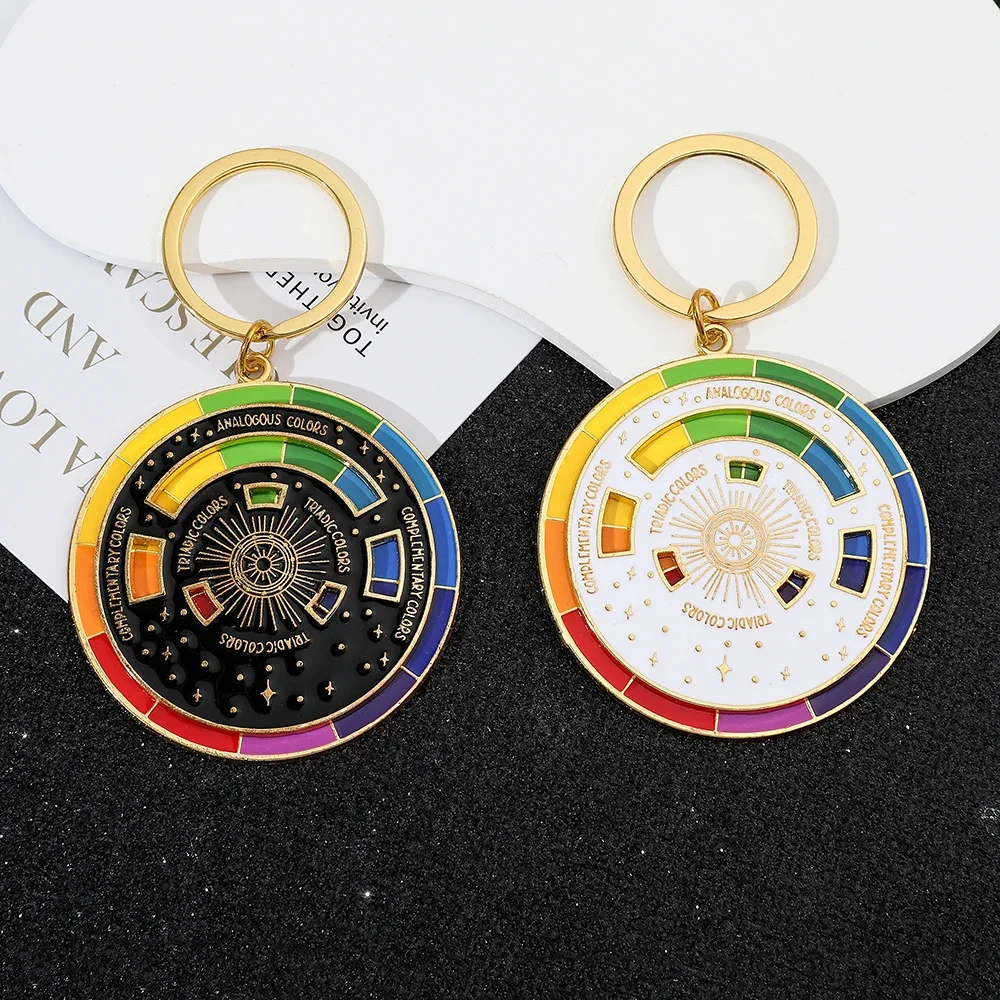 Color Wheel Rotatable Keychain Creative Turntable Color Wheel Charm Aesthetic Arts Gifts Key Holder for Artists Fashion Jewelry image 6