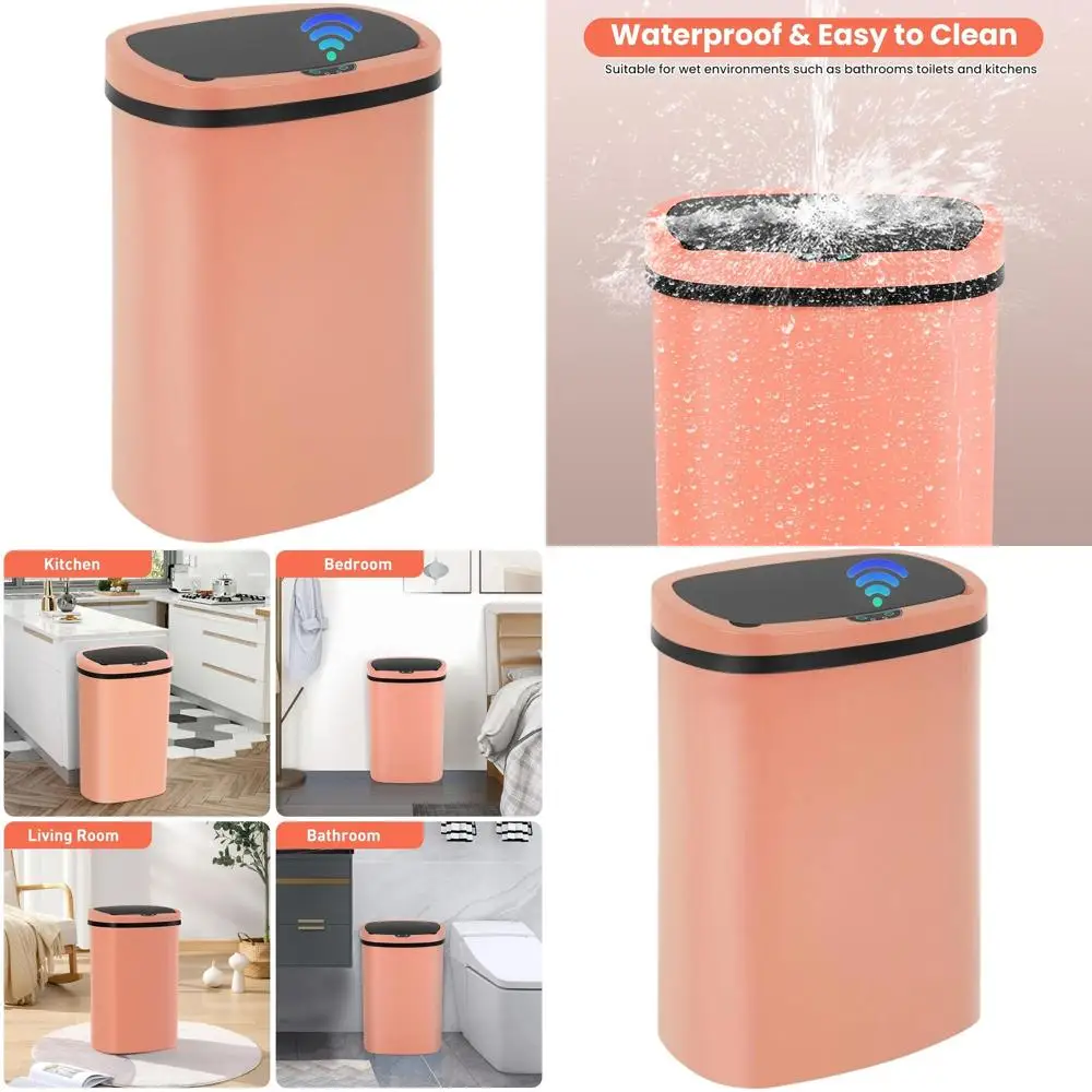 

13 Gallon Touchless Motion Sensor Trash Can - 50L Hygienic, Odor-Controlled Waste Bin for Kitchen, Bathroom, and Office in Pink