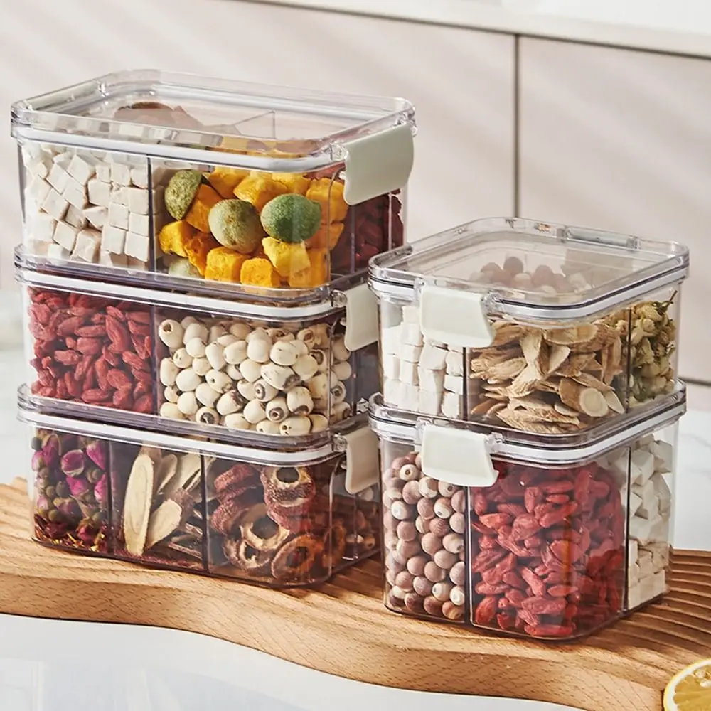 Divided Plastic Food Storage Containers Clear Organizers With Airtight Lids Seal Jar for Snacks, Dried Fruits Home Items