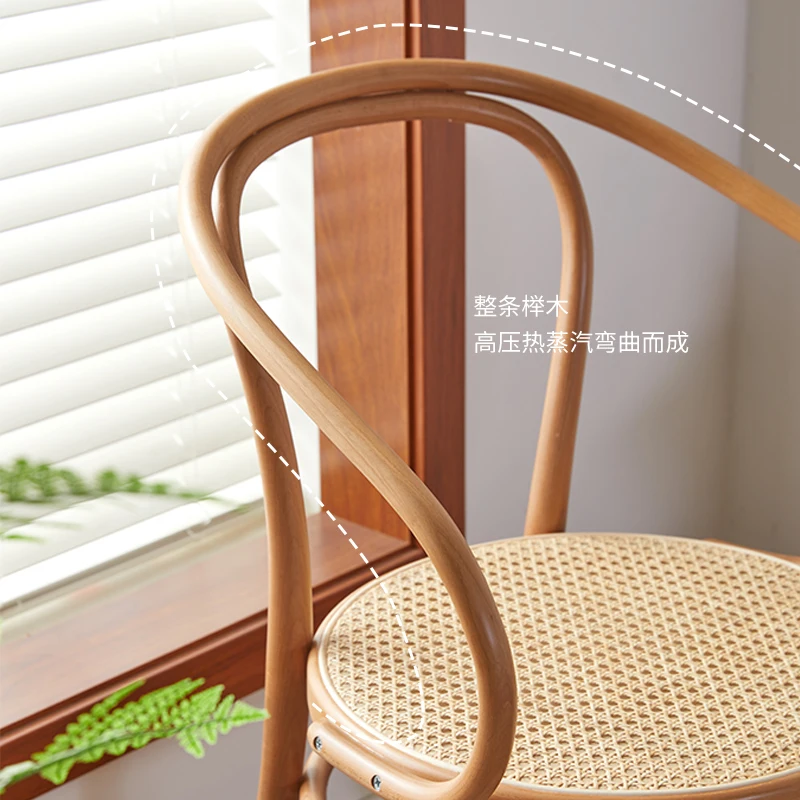 Armrest Dining Chair No. 30 Chair Rattan Dining Solid Wood Vintage Medieval Backrest Nordic Coffee