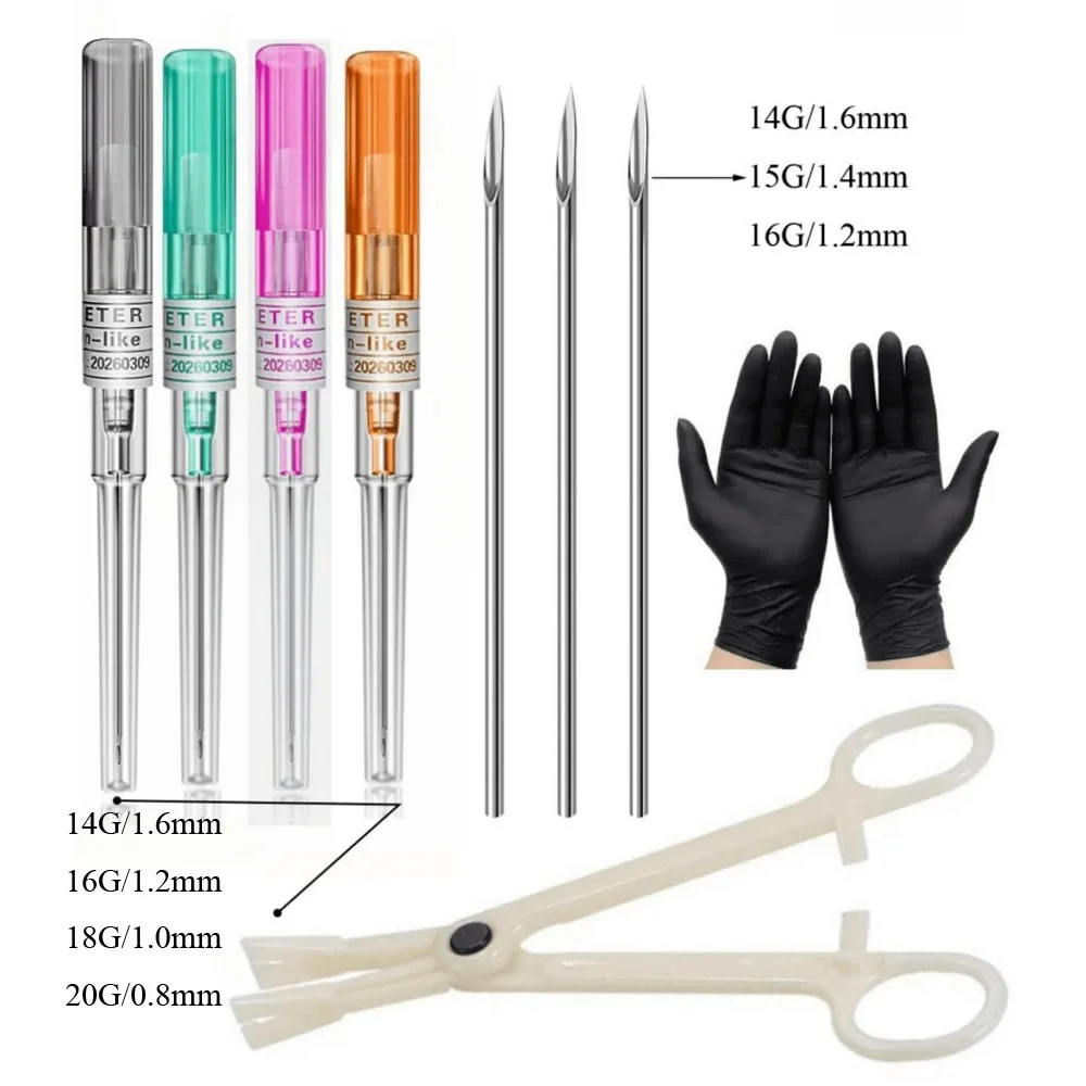 9/11 Pcs Sterile Piercing Needle Kit Stainless Steel Hollow Catheter Piercing Tools with Mixed Sizes 14G 16G 18G 20G