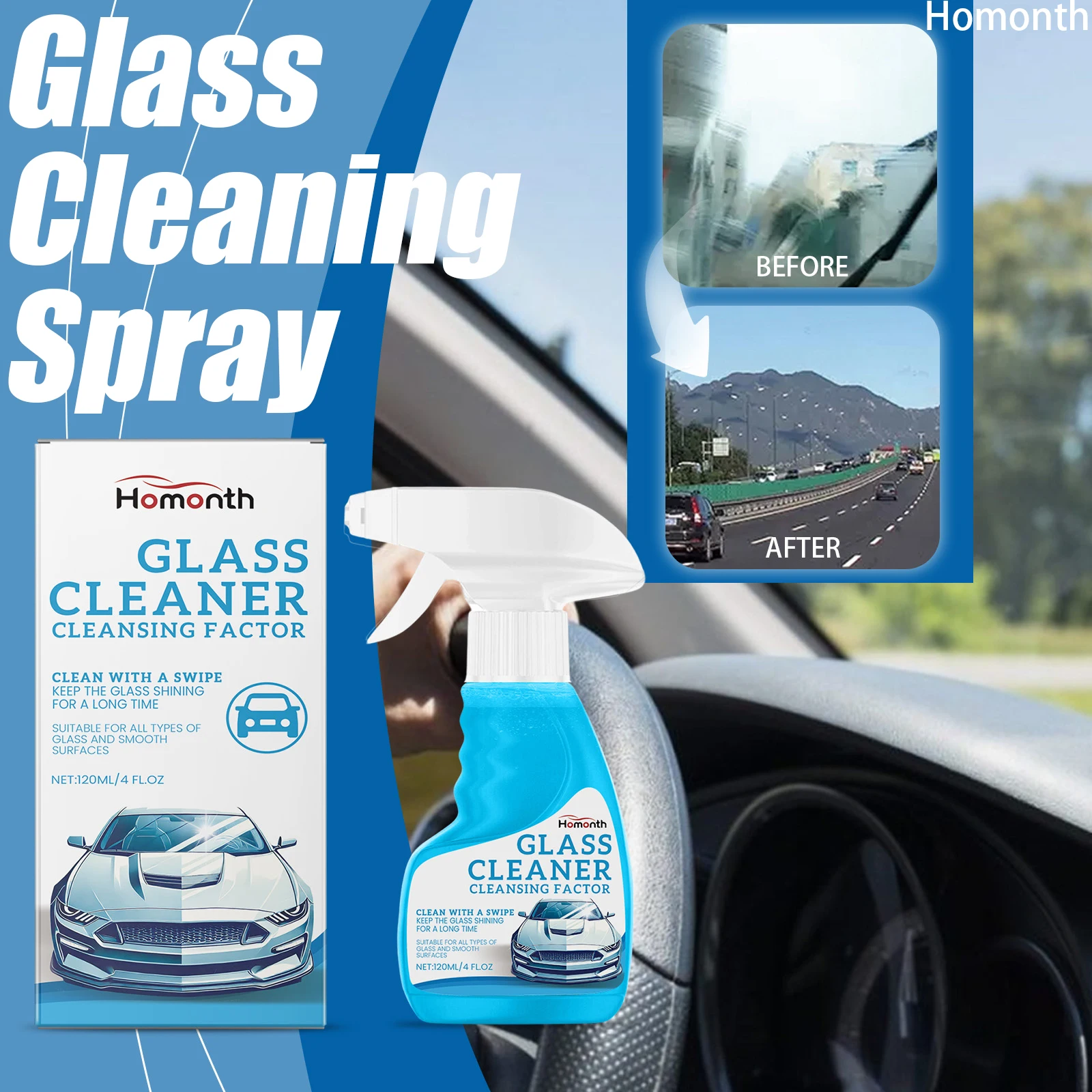 

Homonth Windshield Cleaner 120ML Anti Fog Rain Repellent Glass Coating for Car Windows Hydrophobic Water Repellent Cleaner