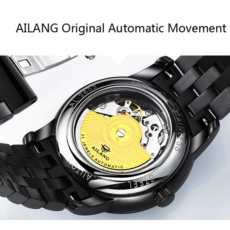 AILANG Fashion Simple Men orologio meccanico automatico orologio di lusso di marca superiore per uomo calendario con cinturino in acciaio