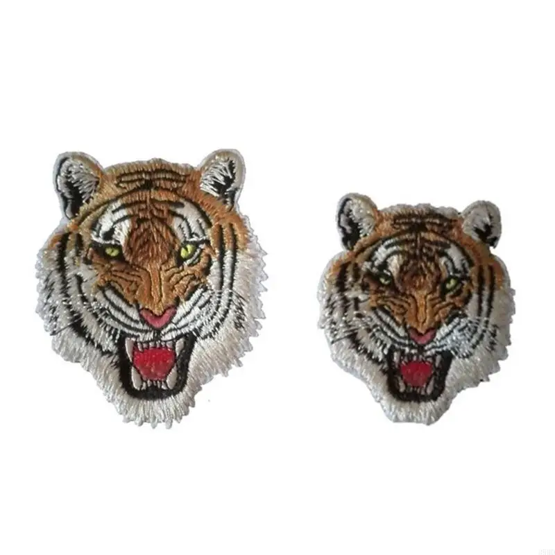 652F Embroidered Patch Sew On Iron-On Patches for Clothes for Jacket Jean Sewing Appliques DIY Accessory Roaring Striped Tige