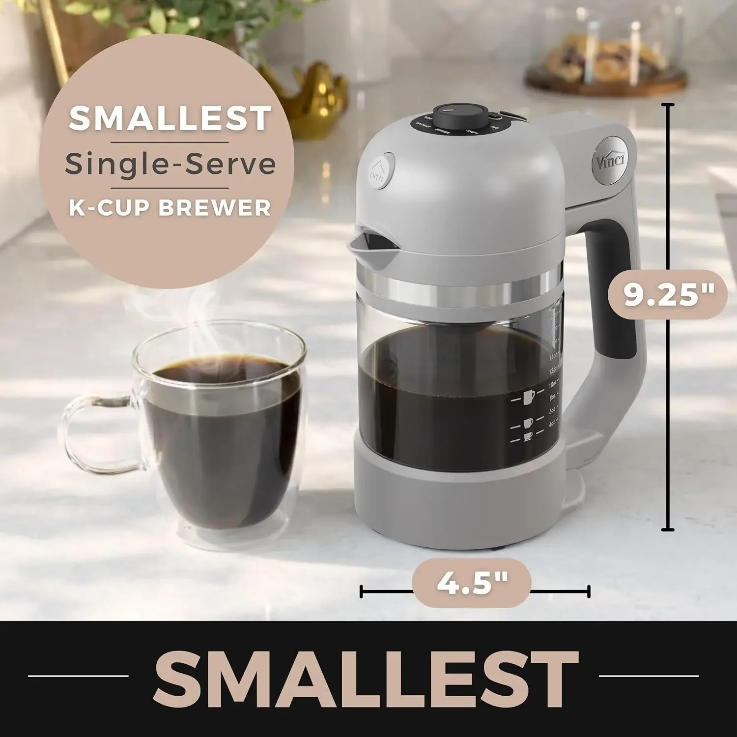 USA Stock Micro Café Brewer Compact Coffee Maker For K-Cups & Grounds (Gray), Smallest Single Serve Brewer, 4-20 Oz Brews, Bold