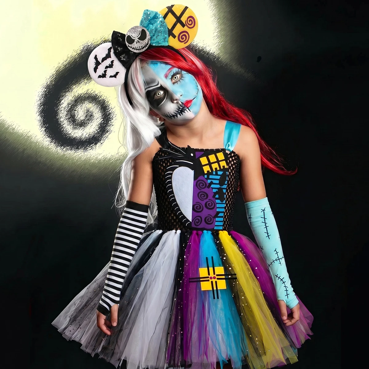 Jack und Sally Bösewicht-Kostüm aus „Nightmare Before Christmas“ - Tutu-Kleid für Kinder, Halloween-Cosplay, Party, Tanzvorstellung, Kombi-Kostüm