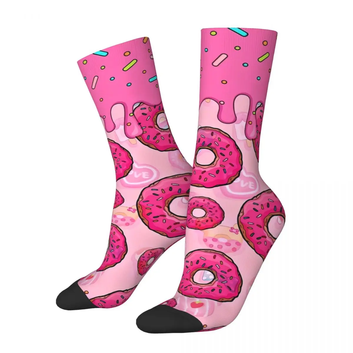 

Funny Crazy Sock for Men Pink Donuts Vintage Pattern Printed Crew Sock