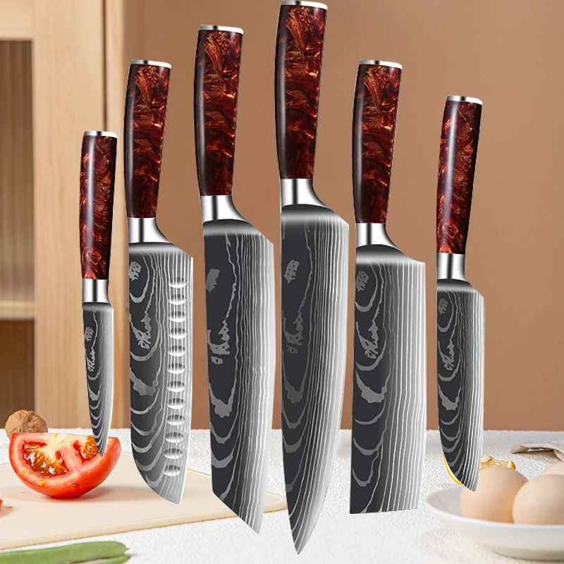 7Cr17Mov Japanese Knife Set 1-10pc Fish Fillet Santoku Knives Chef's Sashimi Kiritsuke Yanagiba Slicing Knives