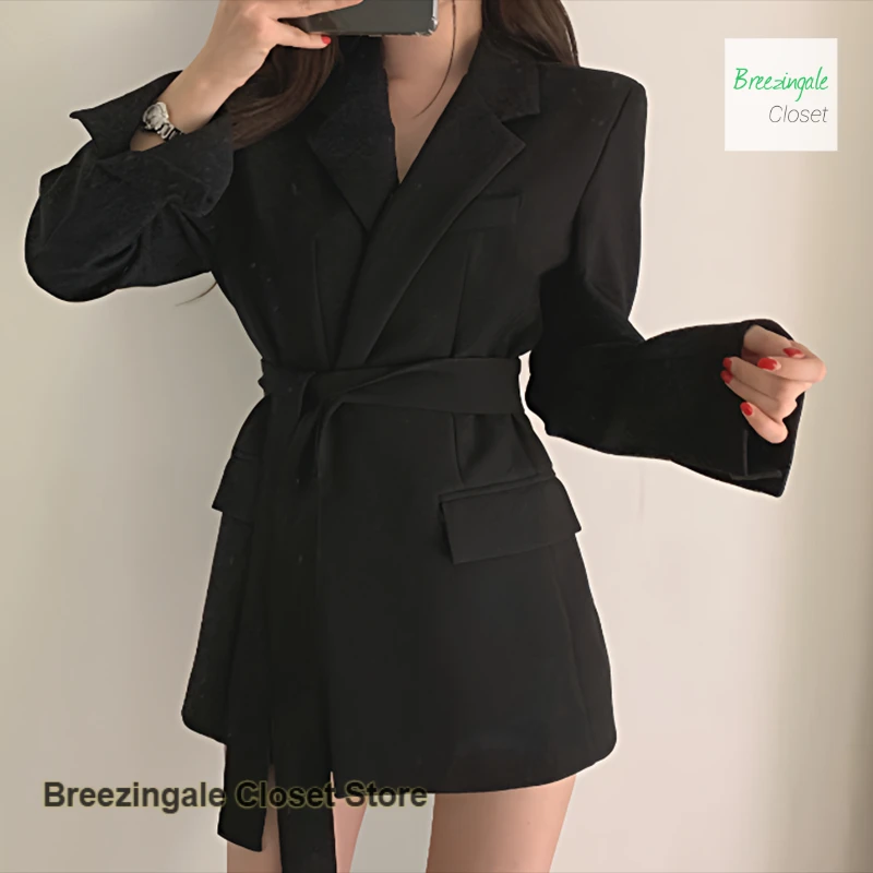 

Korean-style suit jacket women's spring and autumn new fashion temperament to send a long casual Joker small suit in the belt.