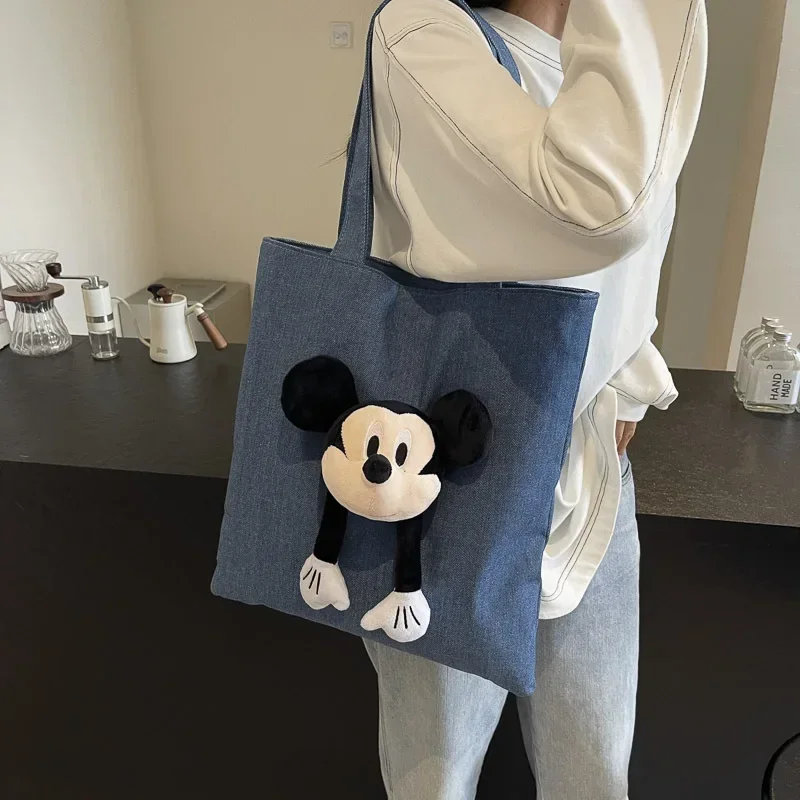 Disney  Shoulder Bag Cute Canvas Tote Mickey Mouse Cartoon Fashion Denim Travel handbag