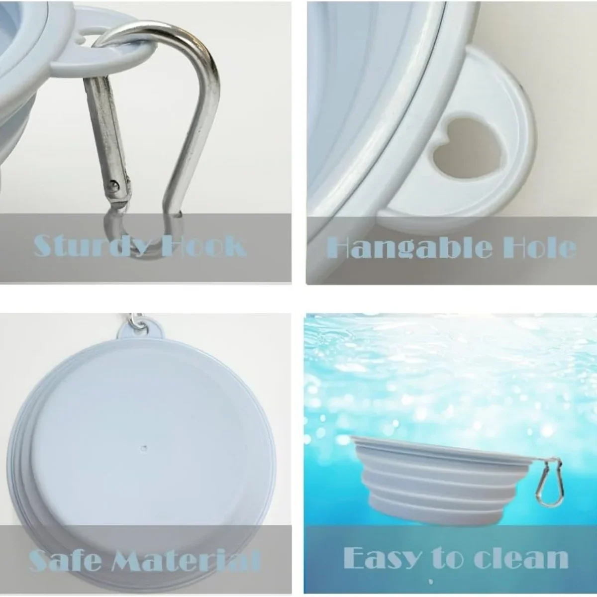 Bol d'eau pliable en Silicone pour animaux de compagnie, 1 pièce, nourriture pour chien, Camping en plein air, voyage, fournitures pliantes portables, plats avec mousqueton