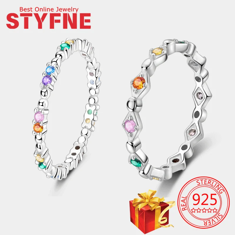 

Rings For Women 925 Sterling Silver Colorful Zircon Ring Fashion Engagement Wedding Jewelry Gift With Gift bag