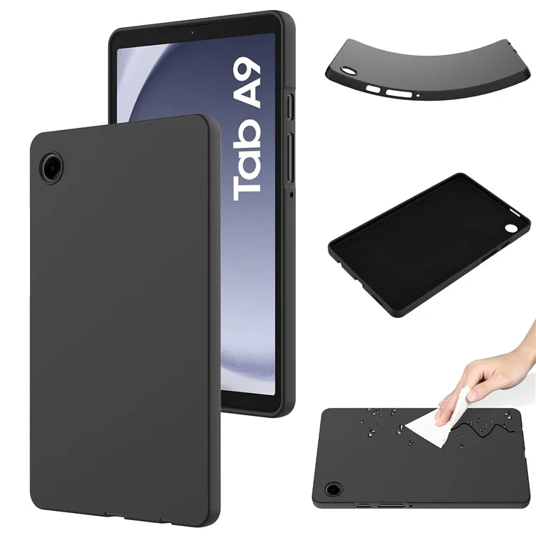 For Samsung Galaxy Tab A9 Cover Liquid Silicone Case with Microfiber Lining - Black