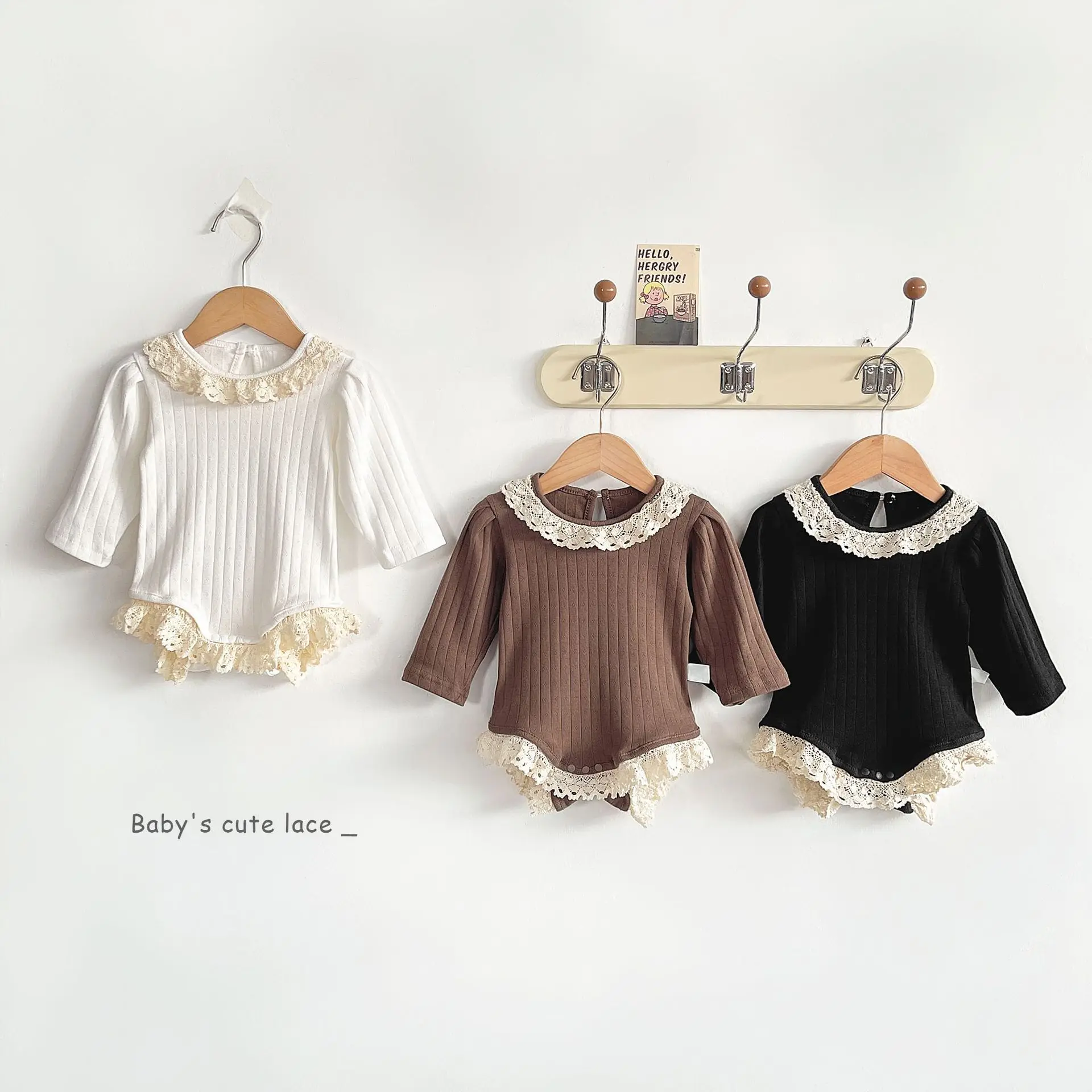 

Baby Long Sleeved Shirt Spring and Autumn Fashion Korean New Sweet Lace Collar Cute and Comfortable Rompers