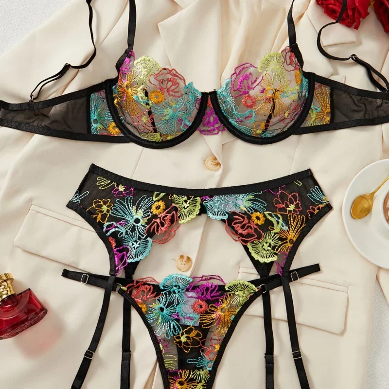 

Bikini Sexy Semi-Transparent Mesh Embroidered Waistband Women's Lingerie Set