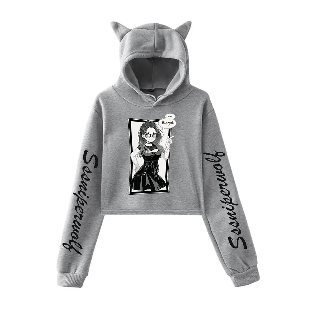SssniperWolf That's Illegal Hoodie Vintage 90s Streetwear Hoodie Merch Hoodies Fashion Sweatshirts for Girls Cat Ear Crop women