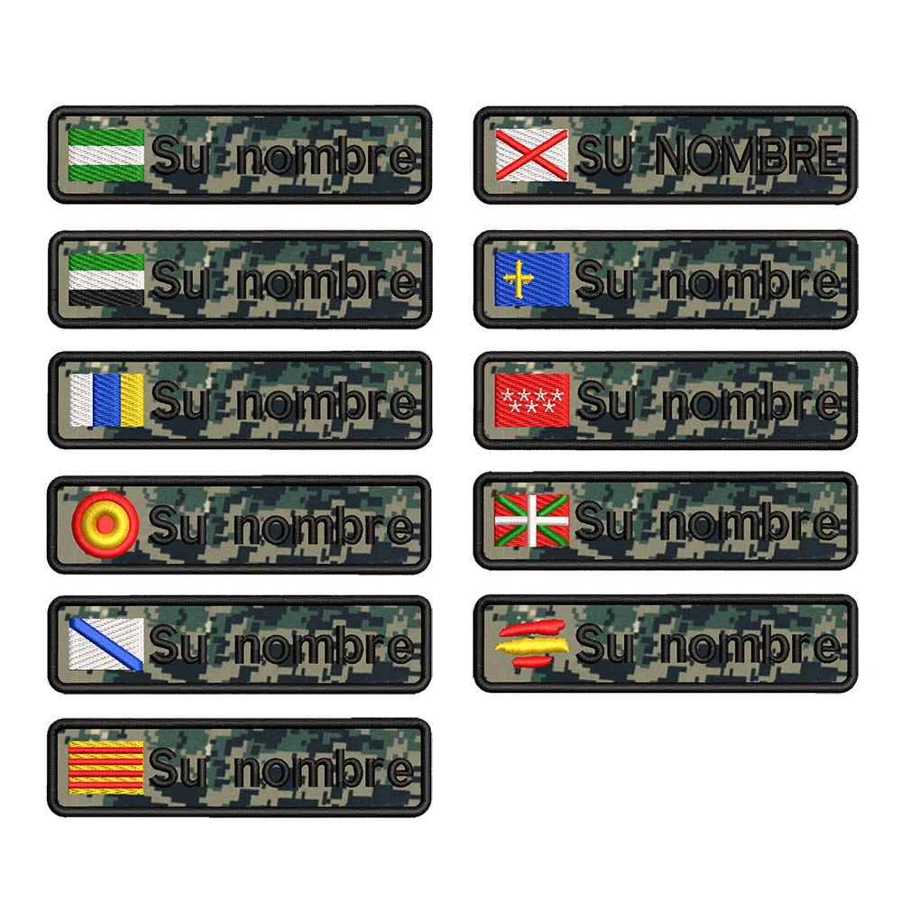 1PC 10cmX2.5cm Custom Name Flag Patch Stripes Badge Iron On Or Hook Loop camouflage Andalusia Extremadura Canary Islands Spain