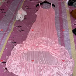 Glossy Sexy Women Satin Maxi Dress Sleeveless Loose Night Dress Plus Size Sleeping Robe