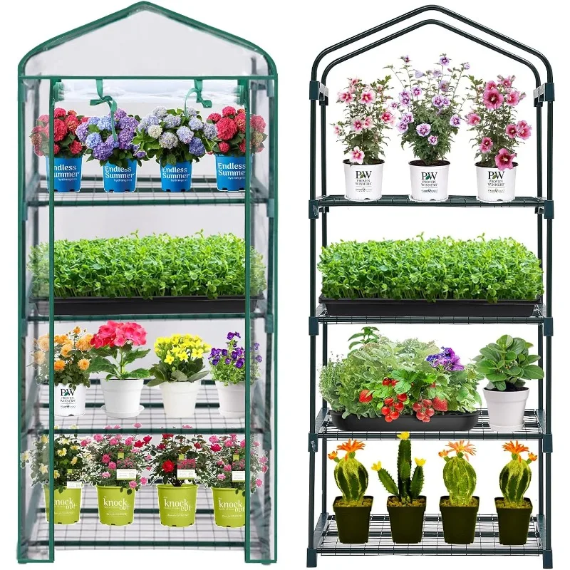 Mini Greenhouse for Indoor Outdoor, Plant Green House 4-Tier Rack Stand Portable Greenhouses with Durable PVC Cover for Seedling