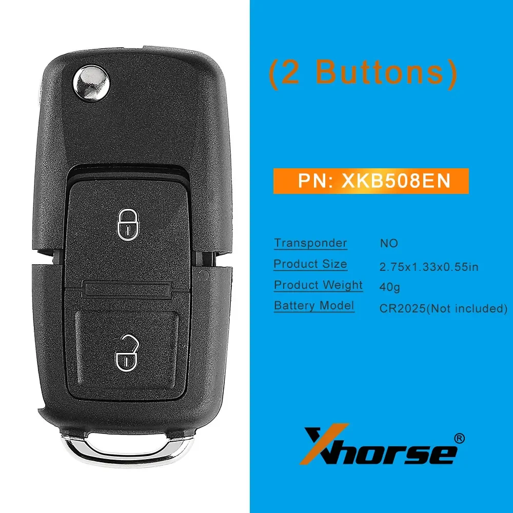 1PCS Xhose XKB508EN Wire Universal Remote Car Key B5 Style 2 Buttons Car Key for VVDI Key Tool VVDI2 English Version