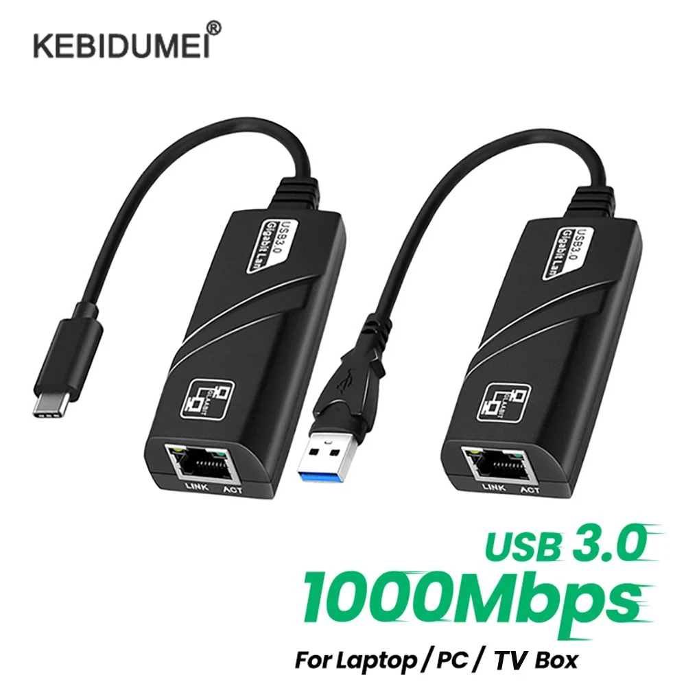 10/100/1000Mbps USB 3.0 Wired USB to RJ45 TypeC To Rj45 Lan Ethernet Adapter RTL8153 Network Card for PC Macbook Windows Laptop