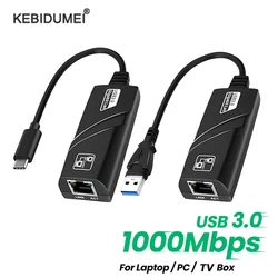 USB com fio para RJ45 Lan Ethernet Adapter, Placa de rede para PC, Macbook, Windows, Laptop, Tipo C para RJ45, RTL8153, USB 3.0, 10 Mbps, 100 Mbps, 1000Mbps