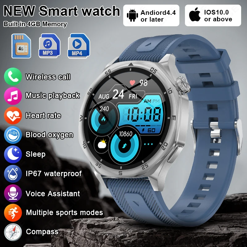 

LIGE New 4GB Large Memory Smart Watch Men Compass Wireless Headset Music Play MP4 Video Bluetooth Call Sport Fitness Smartwatch