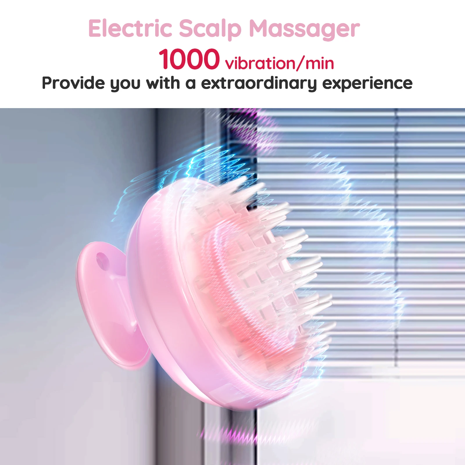 Electric Scalp Massager Handheld Convenient Wireless Deep Cleaning Head Massage Silicone TPE Shampoo Spa Stress Relaxation Pink