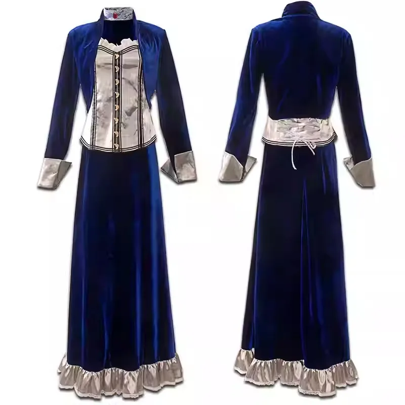 Bio Cosplay Shock Infinite إليزابيث زي المرأة الأعلى الأزرق المخملية تنورة حفلة الهالوين عرض الزي مجموعة كاملة