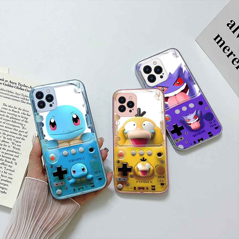 P-Pokémon Game Console Metallic-Color Phone Case for IPhone X XR XS 16 15 14 13 12 Mini 11 Pro Max 8 SE 20 Plus Glass Hard Cover