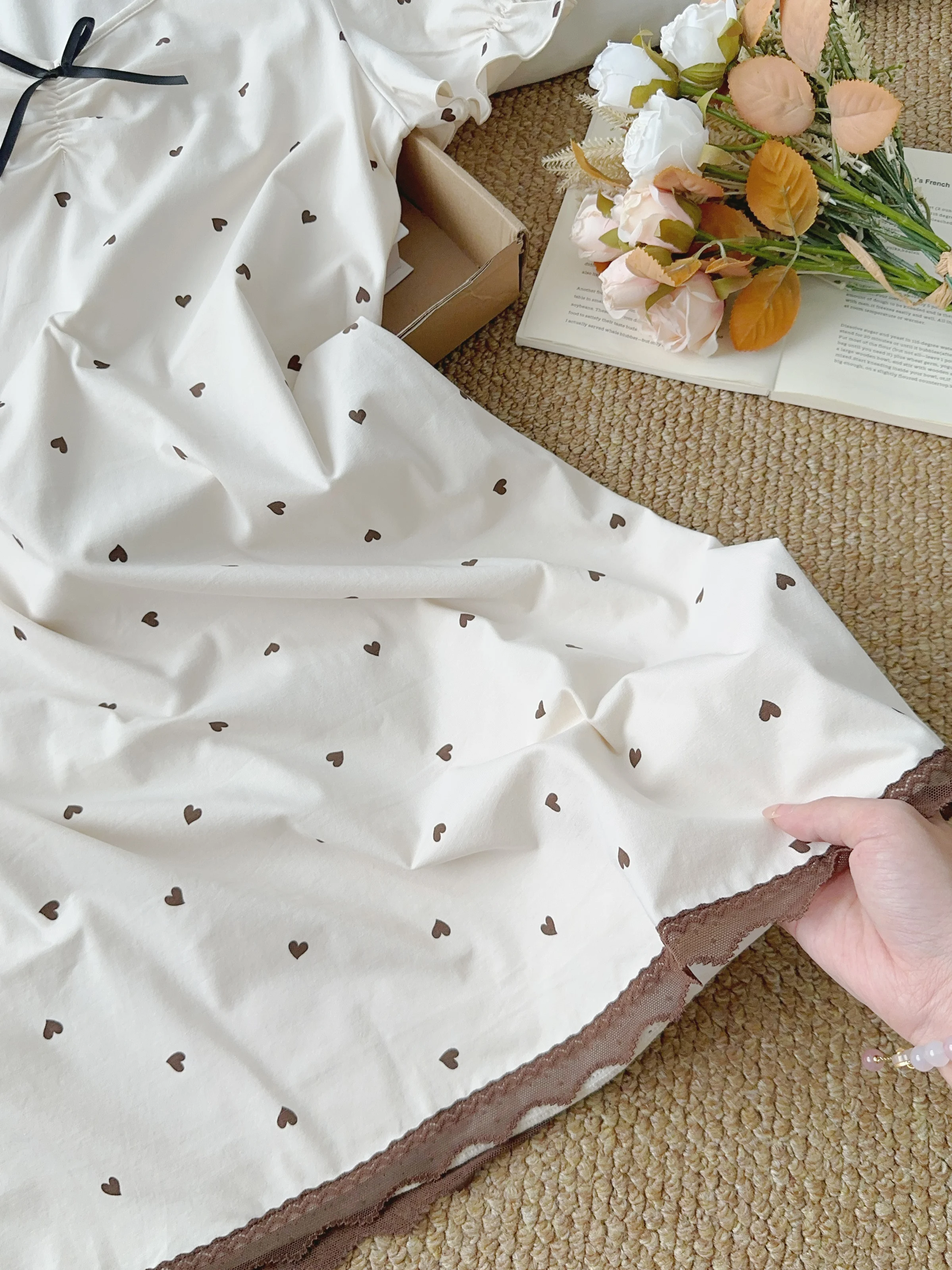 100% cotton sweet girl polka dot short-sleeved nightdress 2025 new loungewear casual thin bow dress