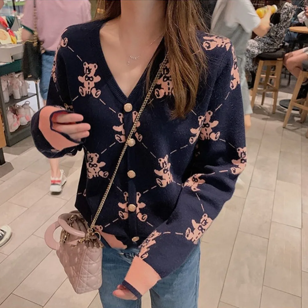 

Корейский вязаный кардиган женский осенне-зимний с V-образным вырезом, свободный повседневный жакет с длинными рукавами