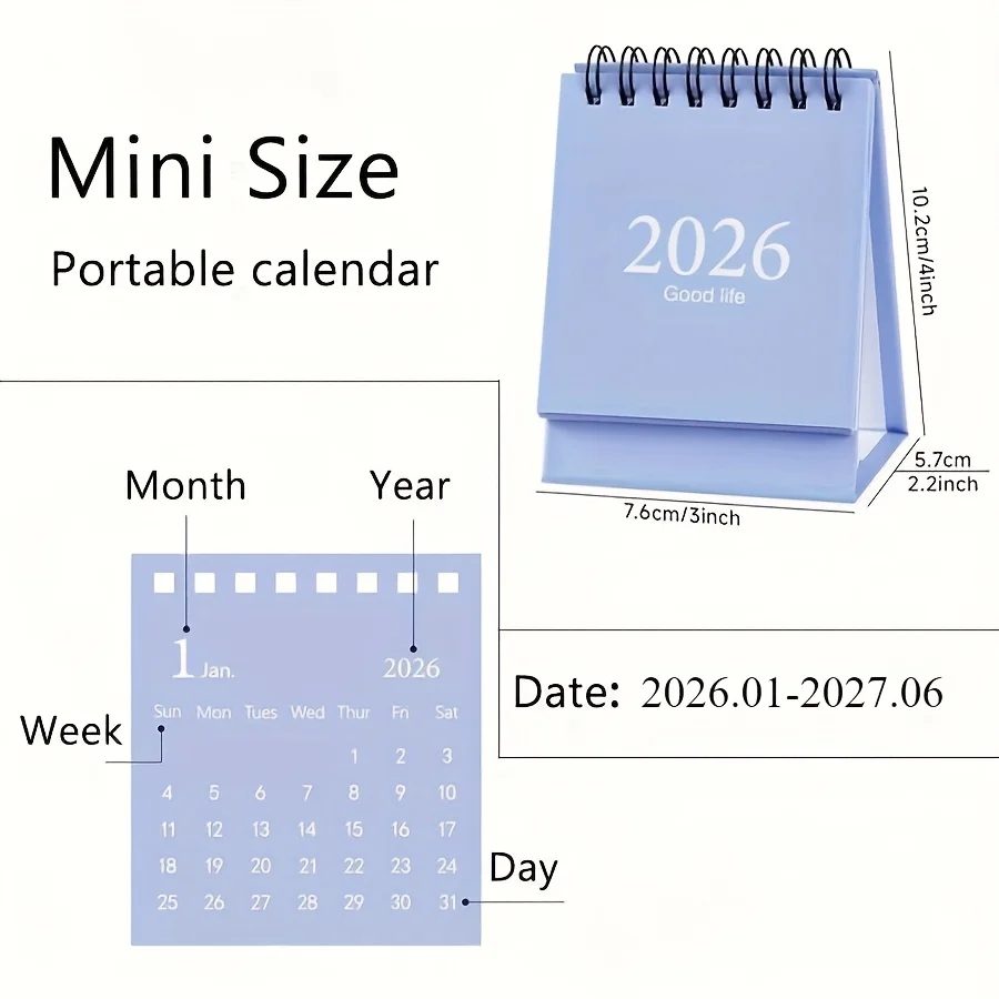 تقويم مكتبي صغير، على طراز الجيب من يناير 2026 إلى يوليو 2027 مع قلب فولاذي قائم لتخطيط الأعمال اليومية