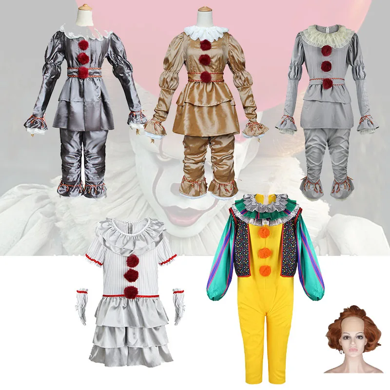 Disfraz de Cosplay de Pennywise para adultos y niños, traje de Peluca de payaso Stephen, miedo, Halloween, fiesta de terror, Carnaval, mascarada, vestido, pantalones, traje