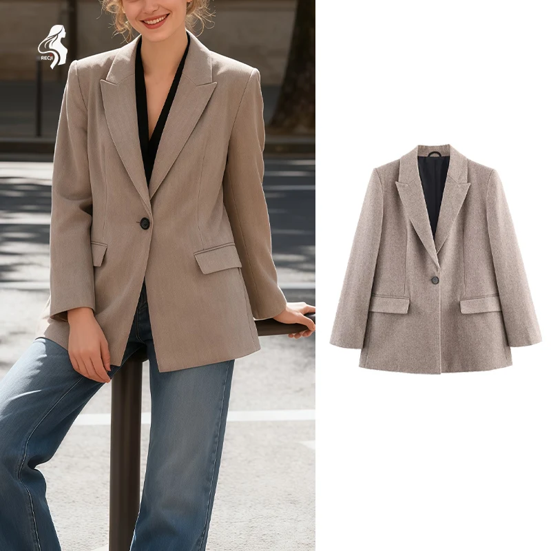 

Womens Fashion Blazer Single Button Herringbone Wool Suit Jacket Stylish And Versatile Suitable For Everyday Wear Trafizaran