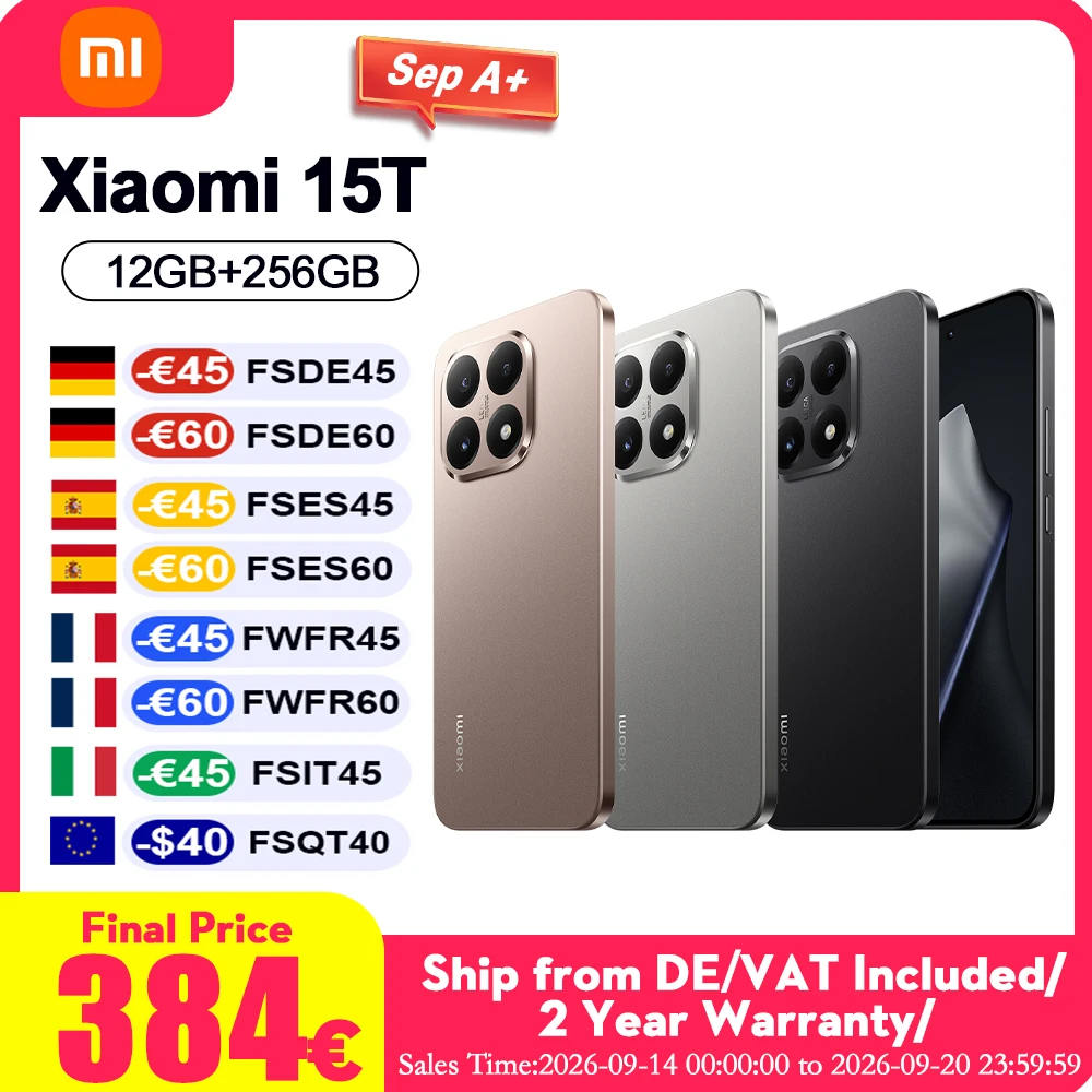 Xiaomi 15T 5G Smartphone Versione Globale Corpo Sottile 7,5mm Display AMOLED 6,83" 120Hz CPU MTK Dimensity 8400-Ultra Batteria 5500mAh Tripla Fotocame